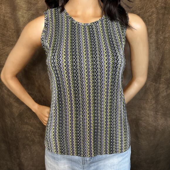 Dressbarn Vintage Y2K Geometric Textured Sleeveless Top Multicolor Striped - Picture 1 of 6